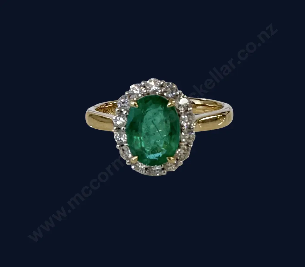 18ct Gold 1.84ct Emerald Ring, 14 Diamonds, 0.43ct, TW4.51gms, valuation $14000 Image 1++