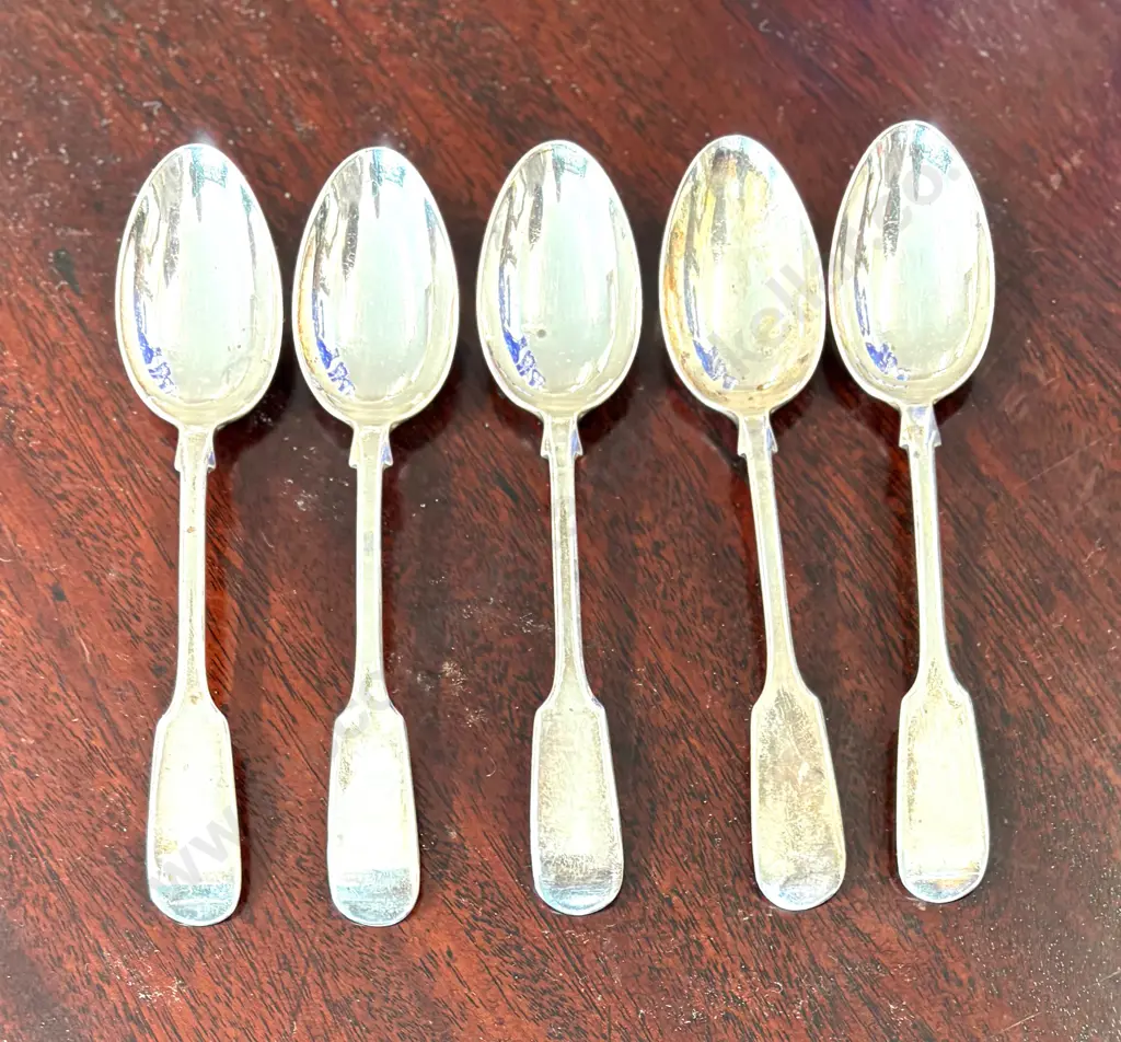 Set of Five Sterling Silver Fiddleback Teaspoons TW99gms Image 1++
