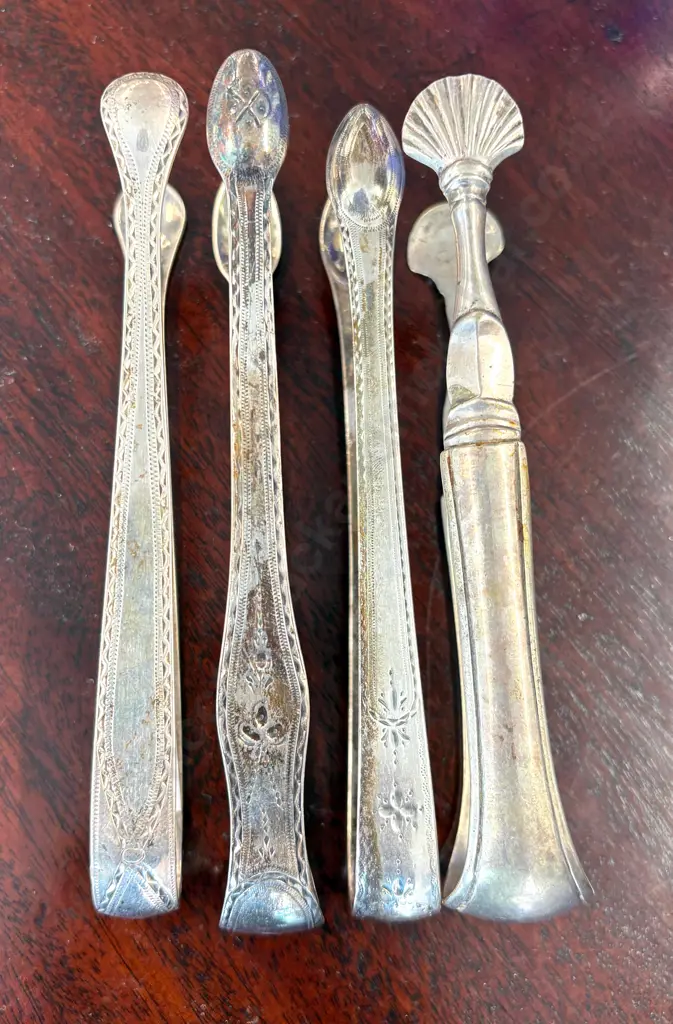 Four Sterling Silver Sugar Tongs TW132gms Image 1++