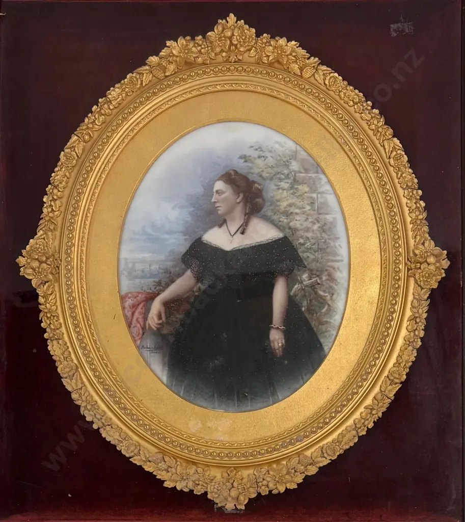 Handpainted on Porcelain Portrait in Glass Case, signed Debenham, Ryde, 440x390mm Image 1++