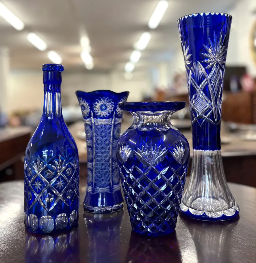 Four Pieces of Cobalt Blue Bohemian Glass Vases, H22-36cm Image 1++