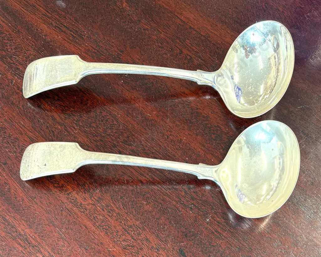 Pair of Sterling Silver Fiddleback Pattern Ladles TW171gms Image 1++