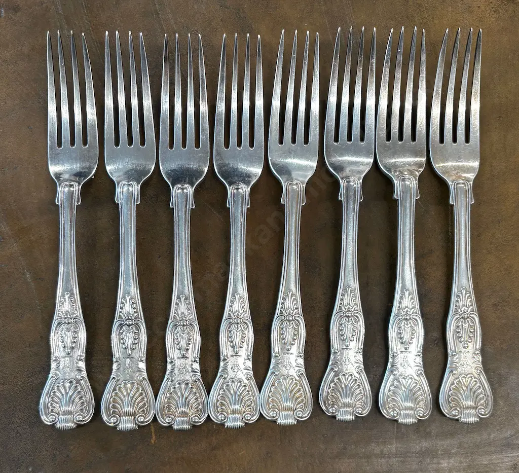Set of Eight Sterling Silver Kings Pattern Large Forks TW814gms Image 1++