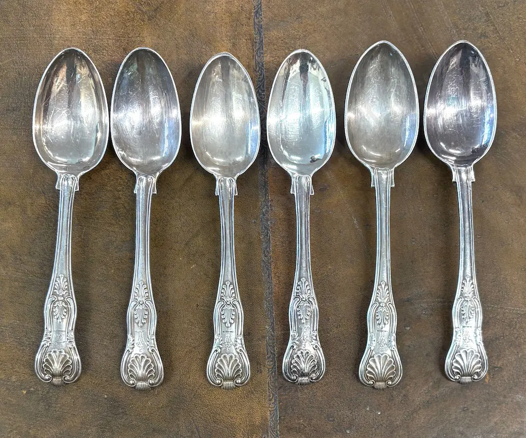 Set of Six Sterling Silver Kings Pattern Spoons TW383gms Image 1++