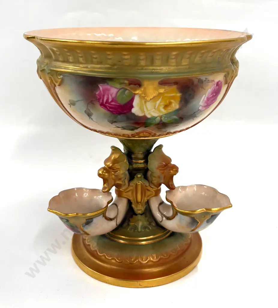 Royal Worcester Gilt and Floral Centrepiece, signed Jenny Lander, c.1910, H22cm Image 1++