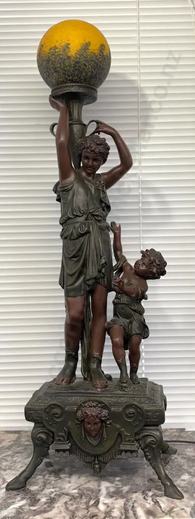 Floor Lamp with Sculptural Base Depicting Two Leaning Figures, H94cm Image 1++