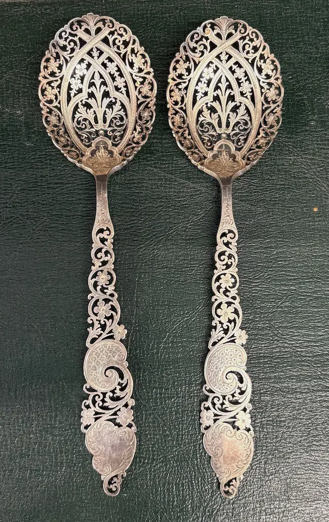 Sterling Silver Pierced Serving Spoons with Ornate Handles TW118gms Image 1++
