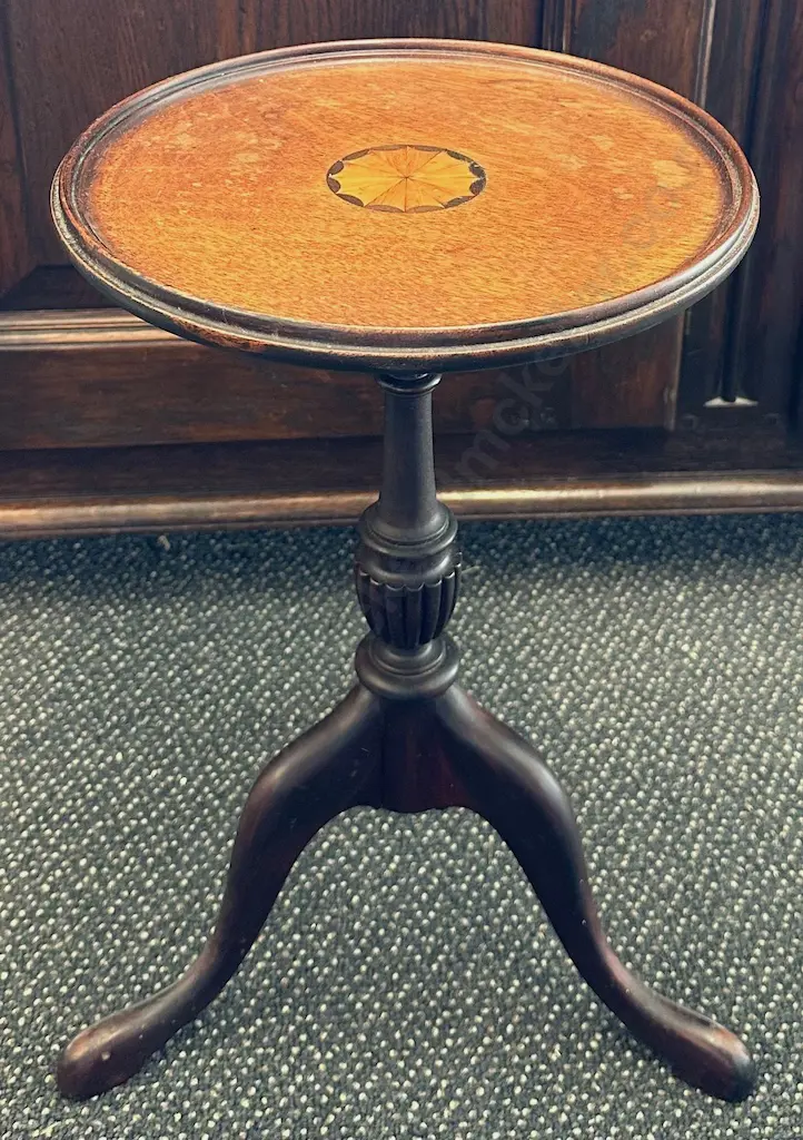 Mahogany with Ebony and Fruitwood Inlay Wine Table on Tripod Base H43xD26cm Image 1++