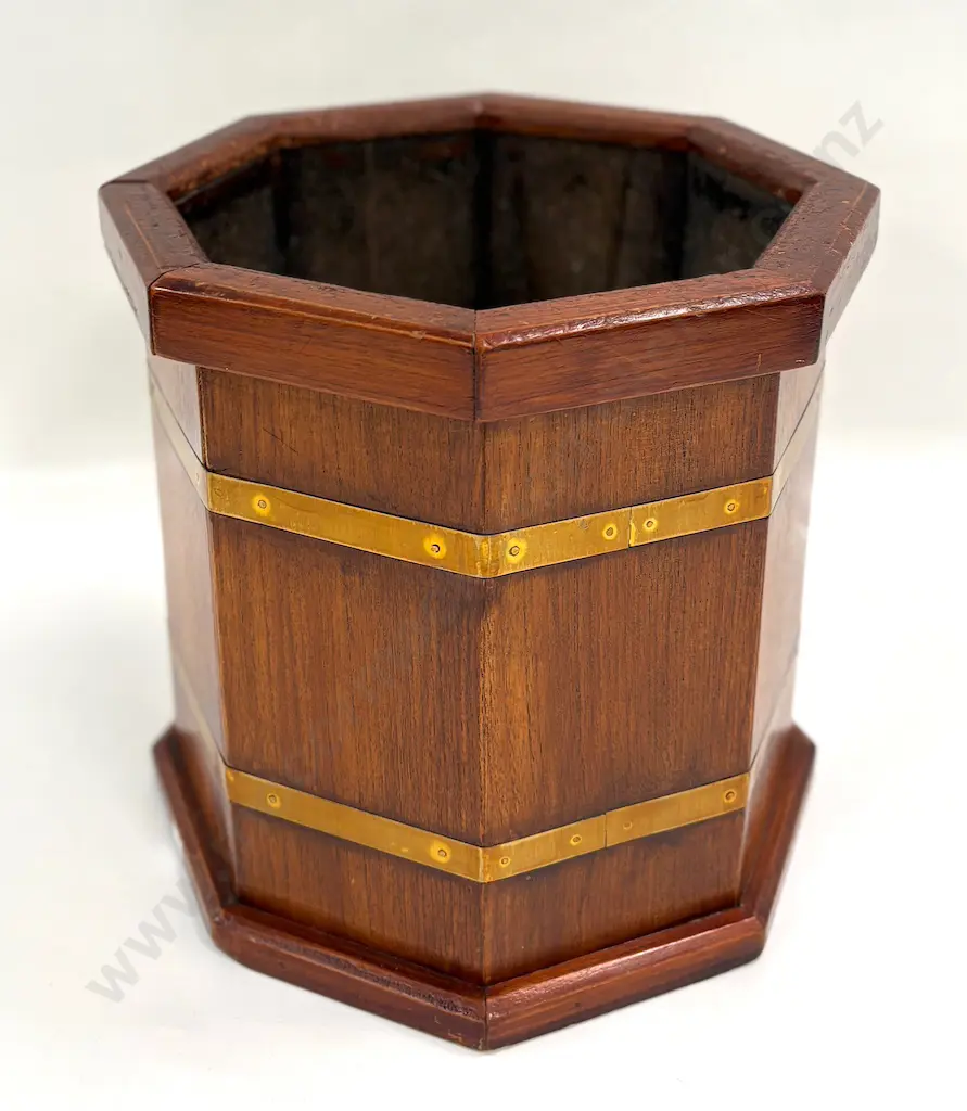 Wooden Octagonal Brass Bound Box, H34xDia37ucm Image 1++