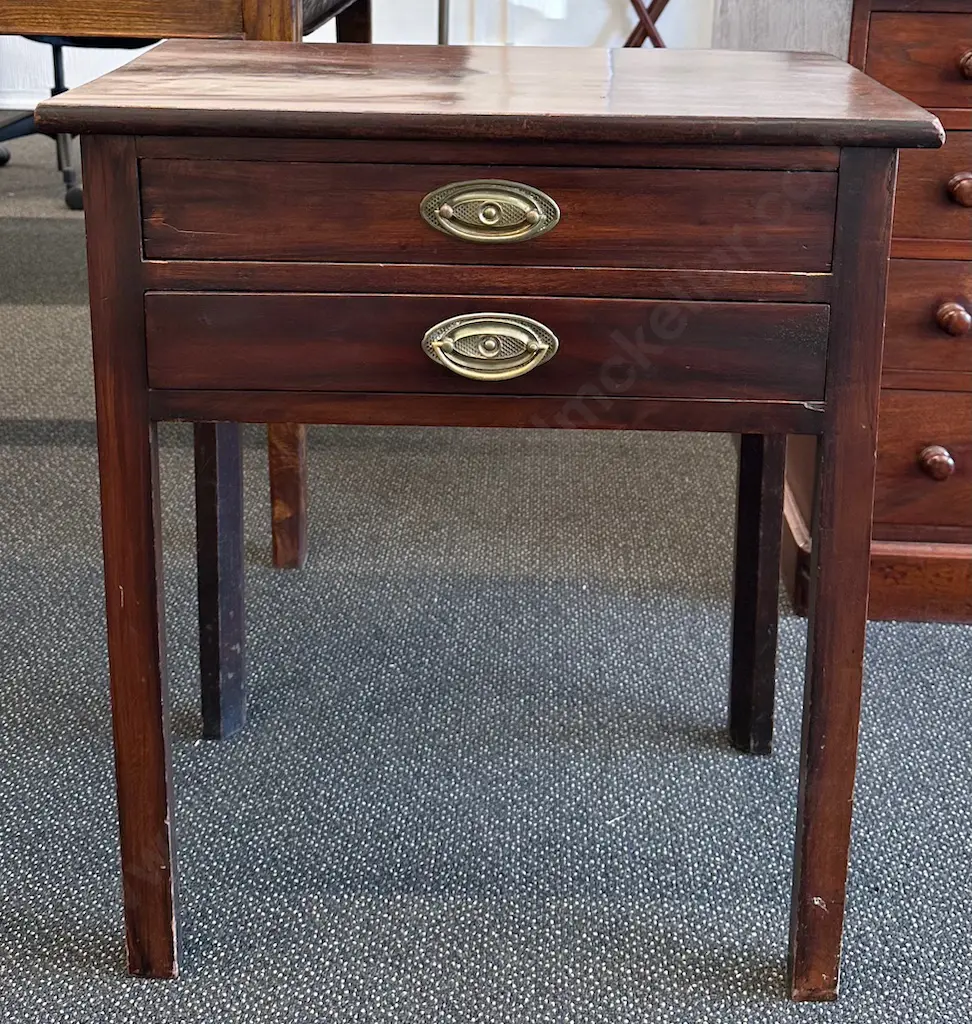 Mahogany Two Drawer Occasional Table with Brass Pulls H71xW60x36.5cm Image 1++
