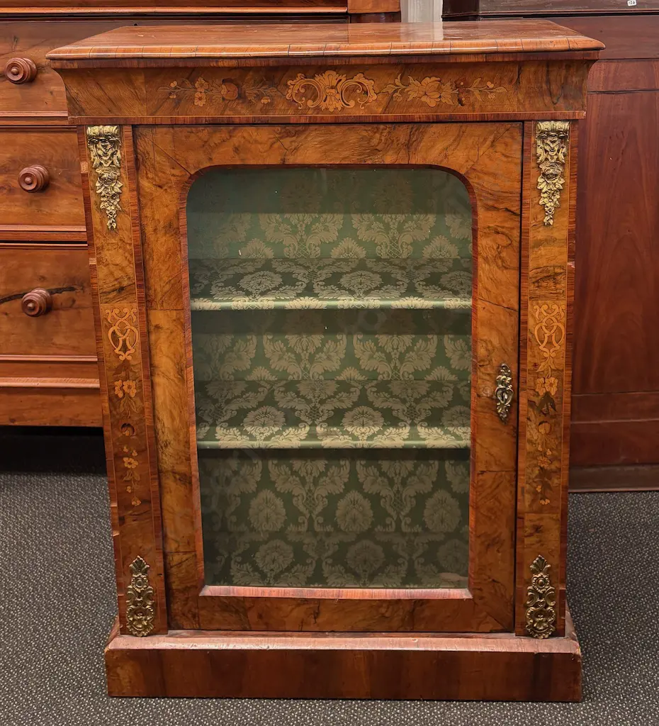 Victorian Burr Walnut Display Cabinet with Ormolu Mounts and Fruitwood stringing, H103 W75 D31cm Image 1++