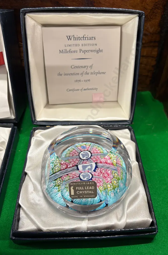 Boxed Whitefriars Lead Crystal Paperweight - Ltd Edition 83/500 Millefiore Telephone Centenary Image 1++