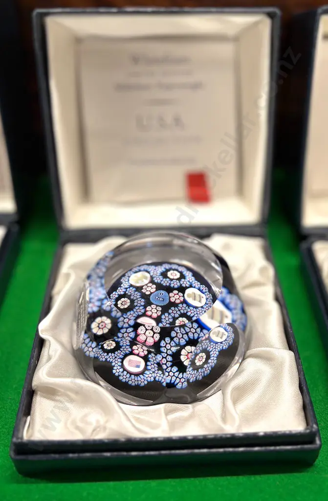 Boxed Whitefriars Lead Crystal Paperweight - Ltd Edition 39/100 Millefiore American Flag, Bell & Eagle Image 1++