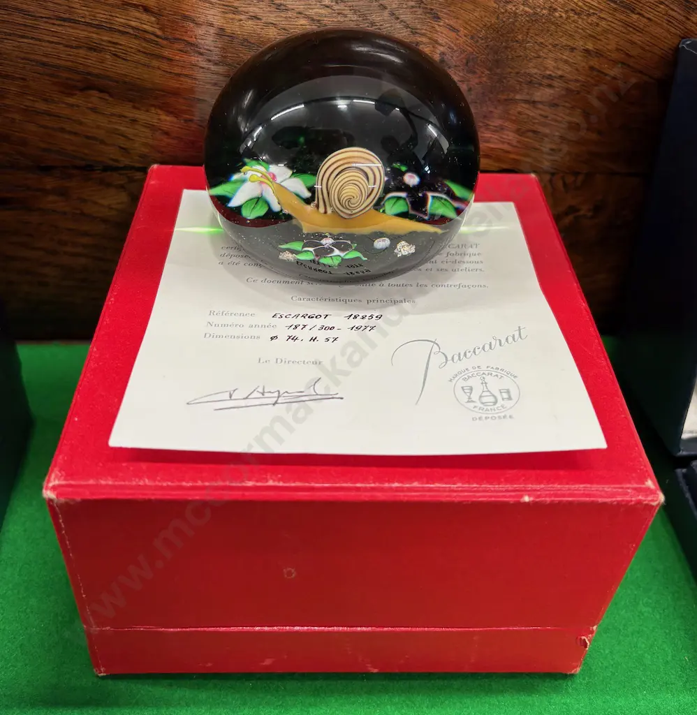 Boxed Baccarat Paperweight with Snail and Flowers - Ltd ed. 187/300, 1977 Image 1++