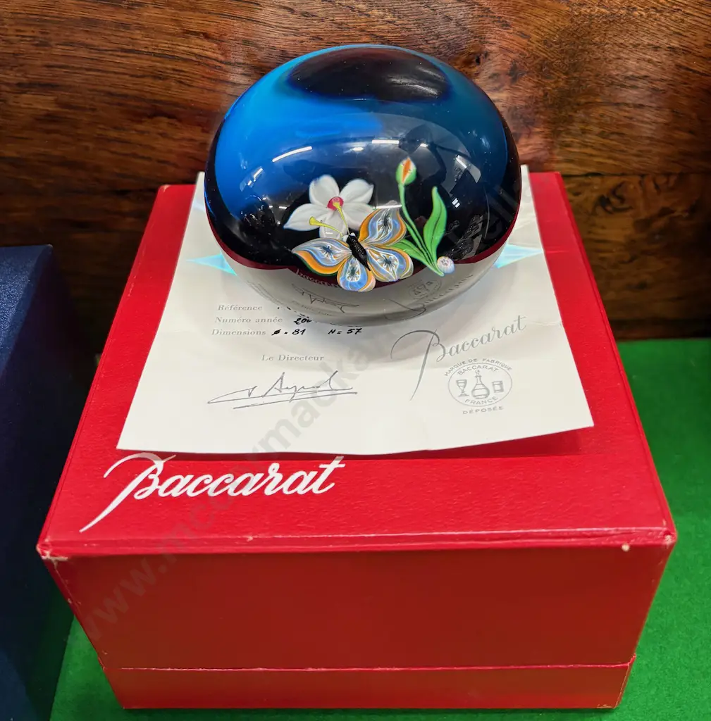 Boxed Baccarat Paperweight with Butterfly and Flower - Ltd Ed. 200/250, 1977 Image 1++