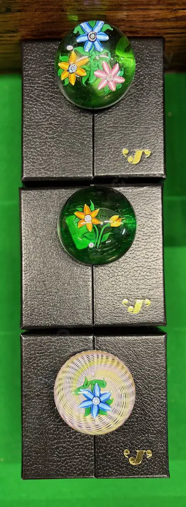 Three Boxed Jay Glass - John Deacons Paperweights Image 1++