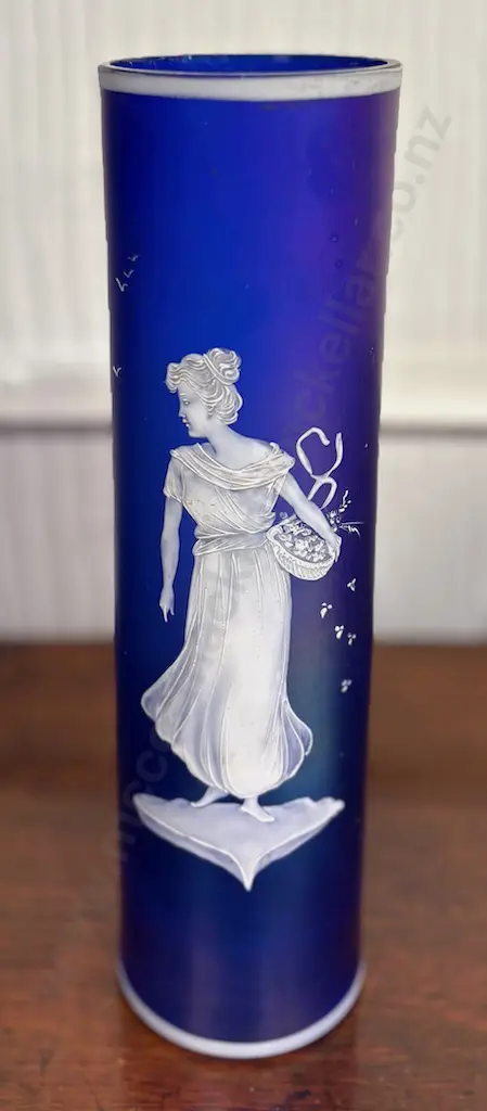 Cobalt Blue Mary Gregory Cylindrical Vase H28cm Image 1++