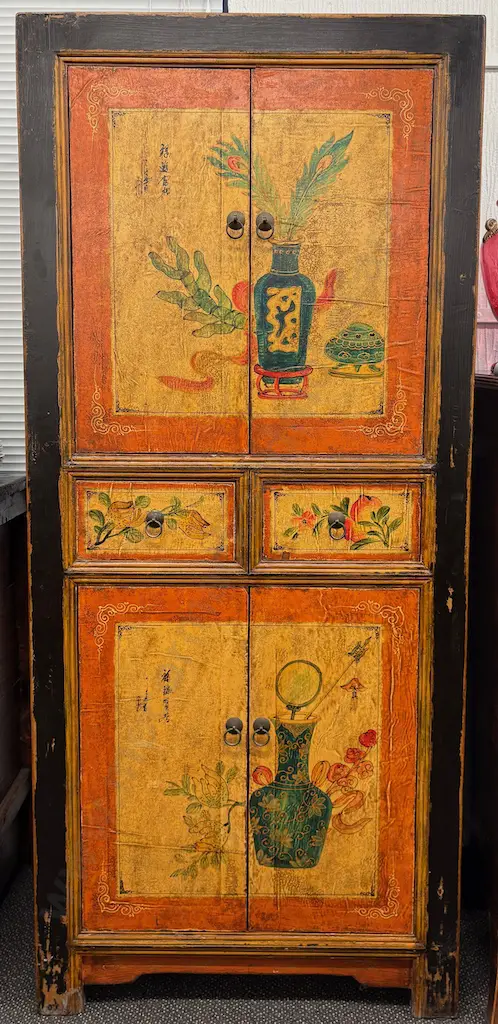 Four Door Two Drawer Cupboard with Hand Painted Panels H160xW70xD45cm Image 1++
