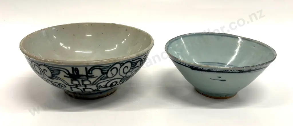 Two Chinese Qing Dynasty Blue and White Porcelain Bowls, Dia16 and 13cm Image 1++