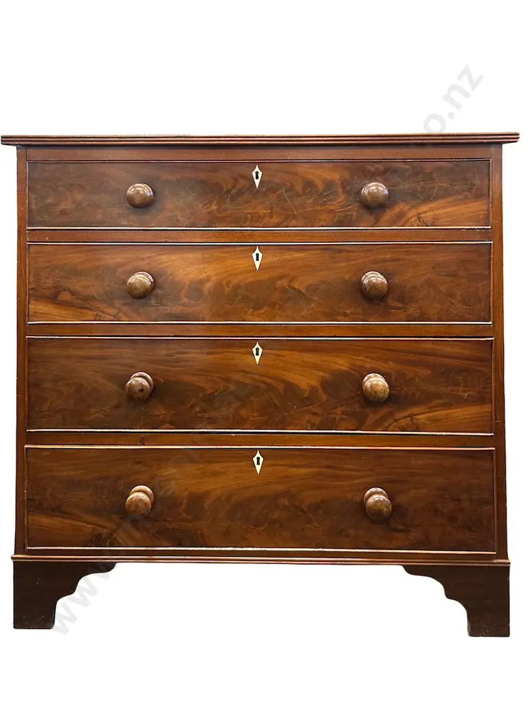 Flame Mahogany Four Graduated Drawer Chest with Ivory escutcheons H97xW101xD47cm Image 1++