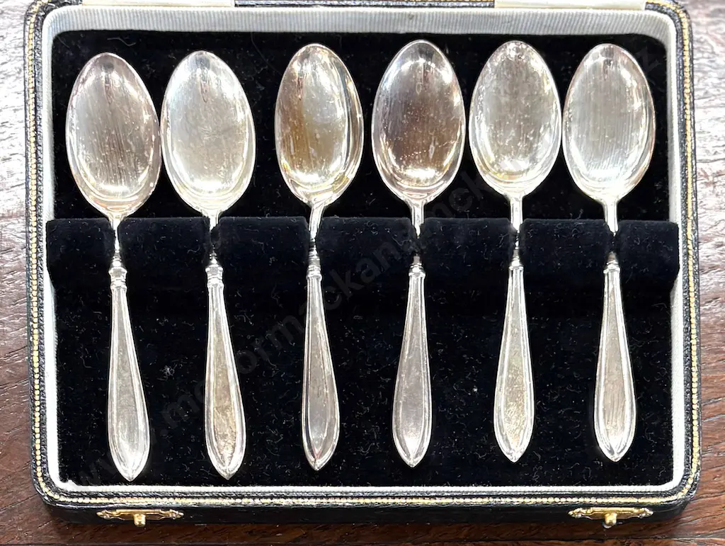 Leather Cased Set of Six Sterling Silver Teaspoons TW61gms Image 1++