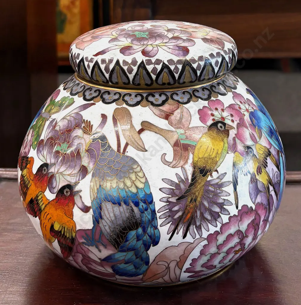 Cloisonne Ginger Jar with Bird and Floral Motif, H15cm (AF) Image 1++