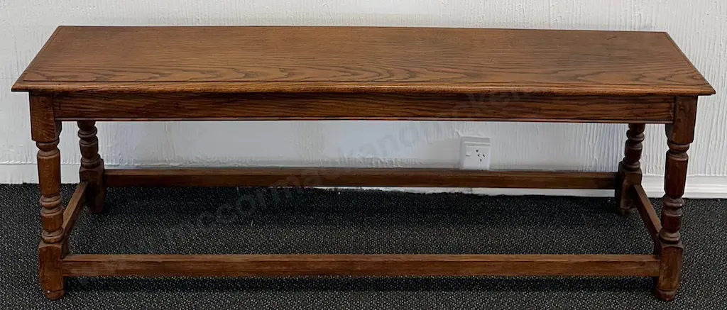 Oak Bench with turned legs and Refectory Base, L152xW30xH54cm Image 1++