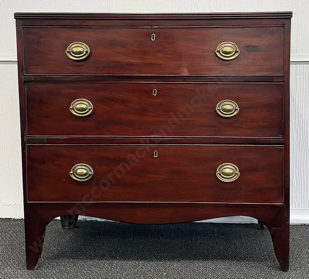 Mahogany Regency 3 drawer Chest with brass pulls, L90xW40xH88cm Image 1++