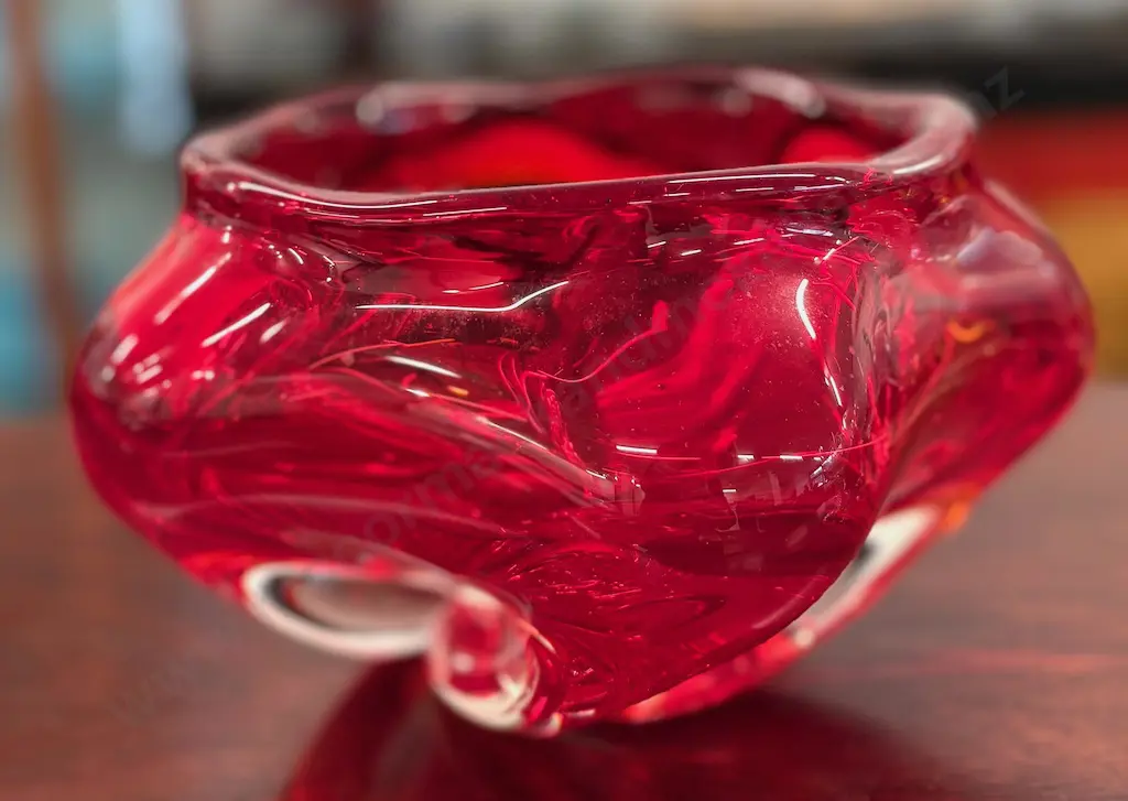 Japanese Ruby Art Glass Bowl Image 1++