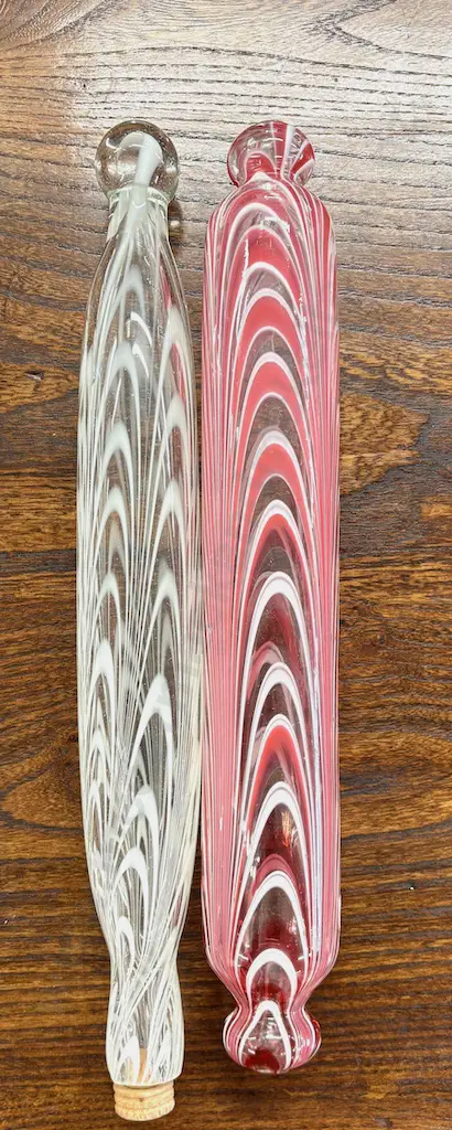 Two Swirl Glass Rolling Pins - Pink & Clear Image 1++