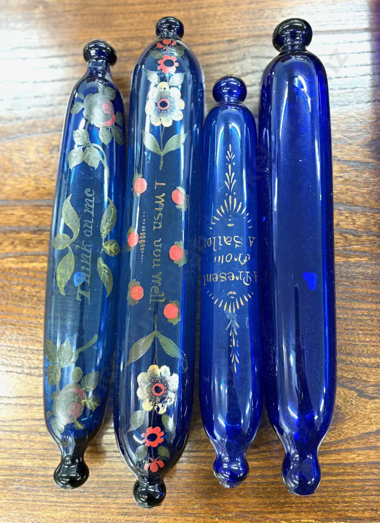 Four Blue Glass Rolling Pins L30-36cm Image 1++