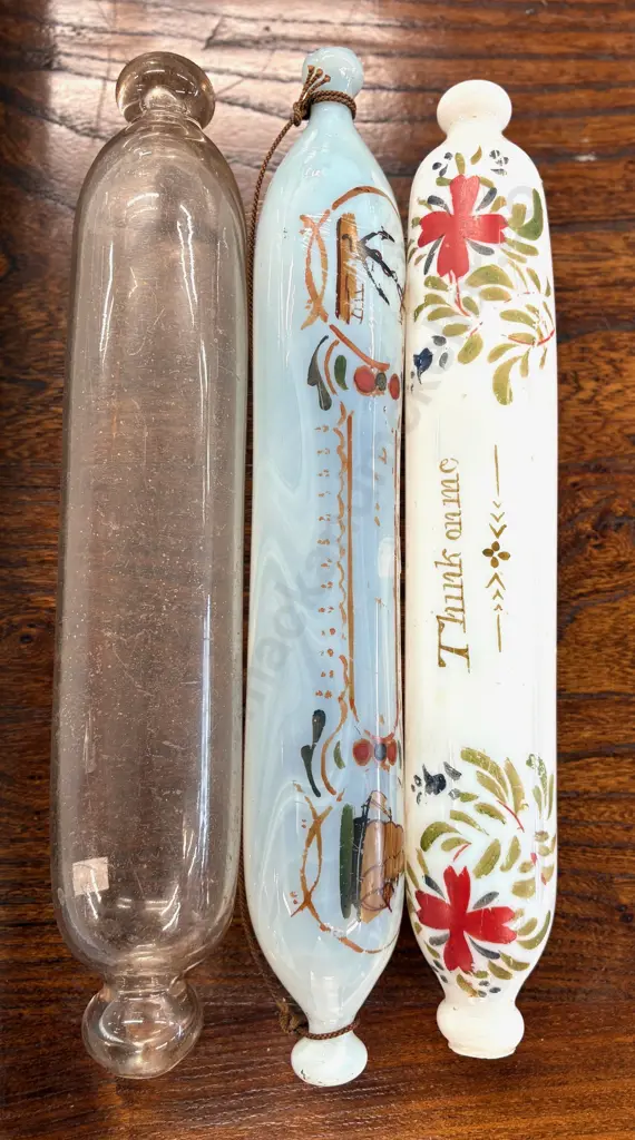 Two Milk Glass and One Clear Glass Rolling Pins L36-34cm Image 1++