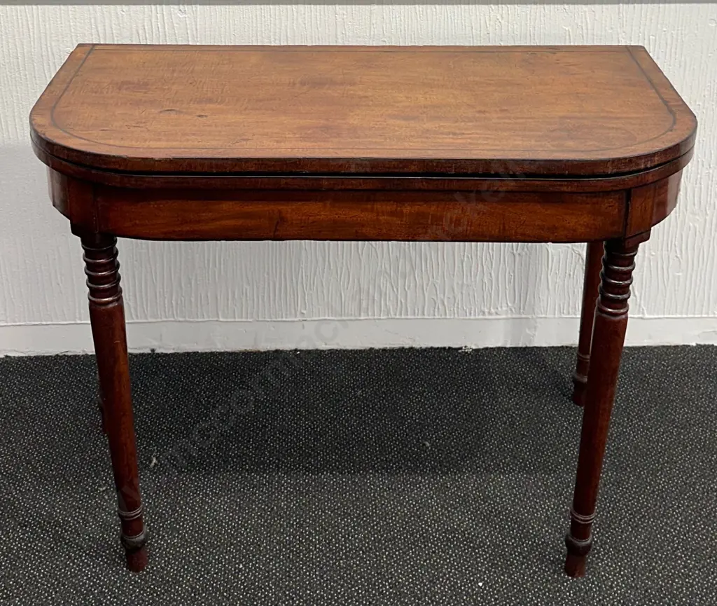 Mahogany half round Games Table with felt top, L90xW87xH67cm Image 1++