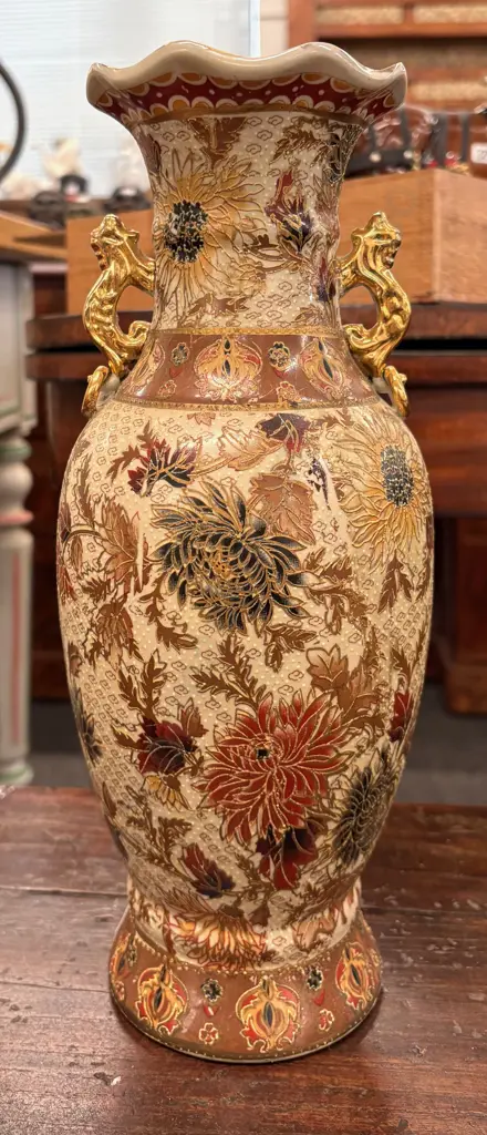 Satsuma Style Vase with Gilded Dragon Handles H31cm Image 1++