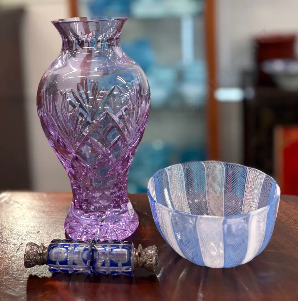 Caithness Crystal Vase, Silver and Cut Glass Double Ended Scent Bottle, Murano Mesh  Bowl  Image 1++