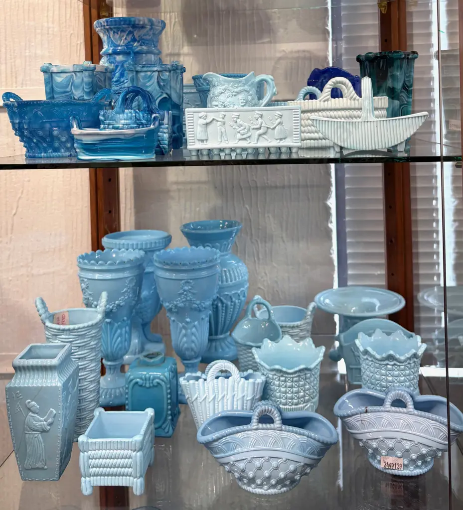 Assortment of Blue and Green Marble Vases, Comports, Dishes, Baskets, etc Image 1++