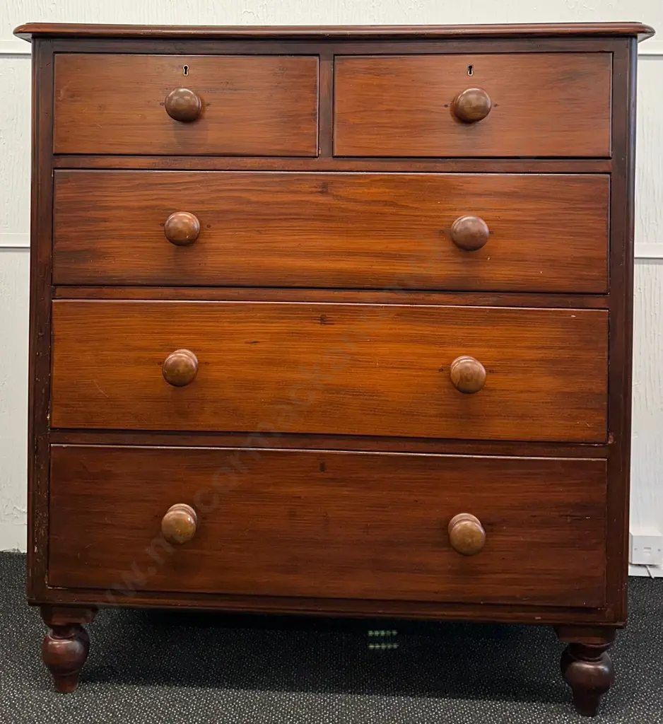 Colonial Five Drawer Chest with Turned Handles H117xW107xD54cm Image 1++