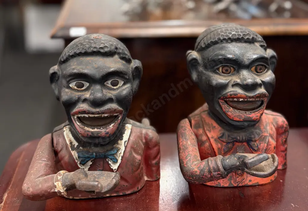 Two Cast Iron Jolly Americana Mechanical Banks, H15cm Image 1++