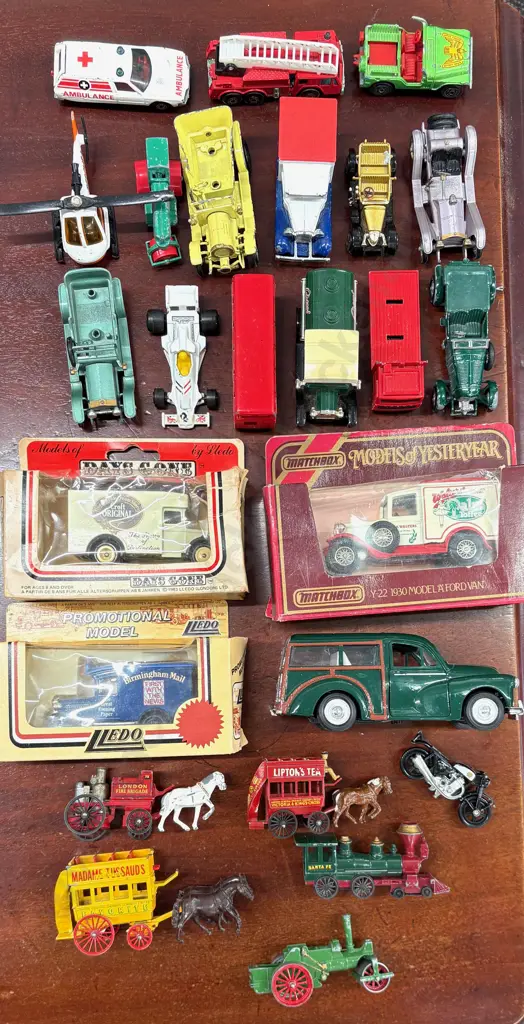 Quantity of Matchbox toys, Fire Engine, Roller, Horse and Carriages, Bus, Trucks, Vintgage Cars etc Image 1++