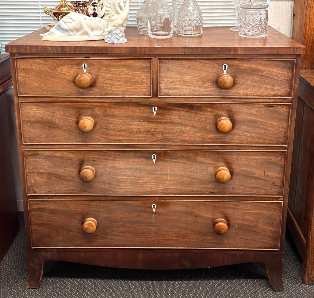 Mahogany 5 Drawer Chest with Ivory escutcheons H105 W108 D52cm Image 1++