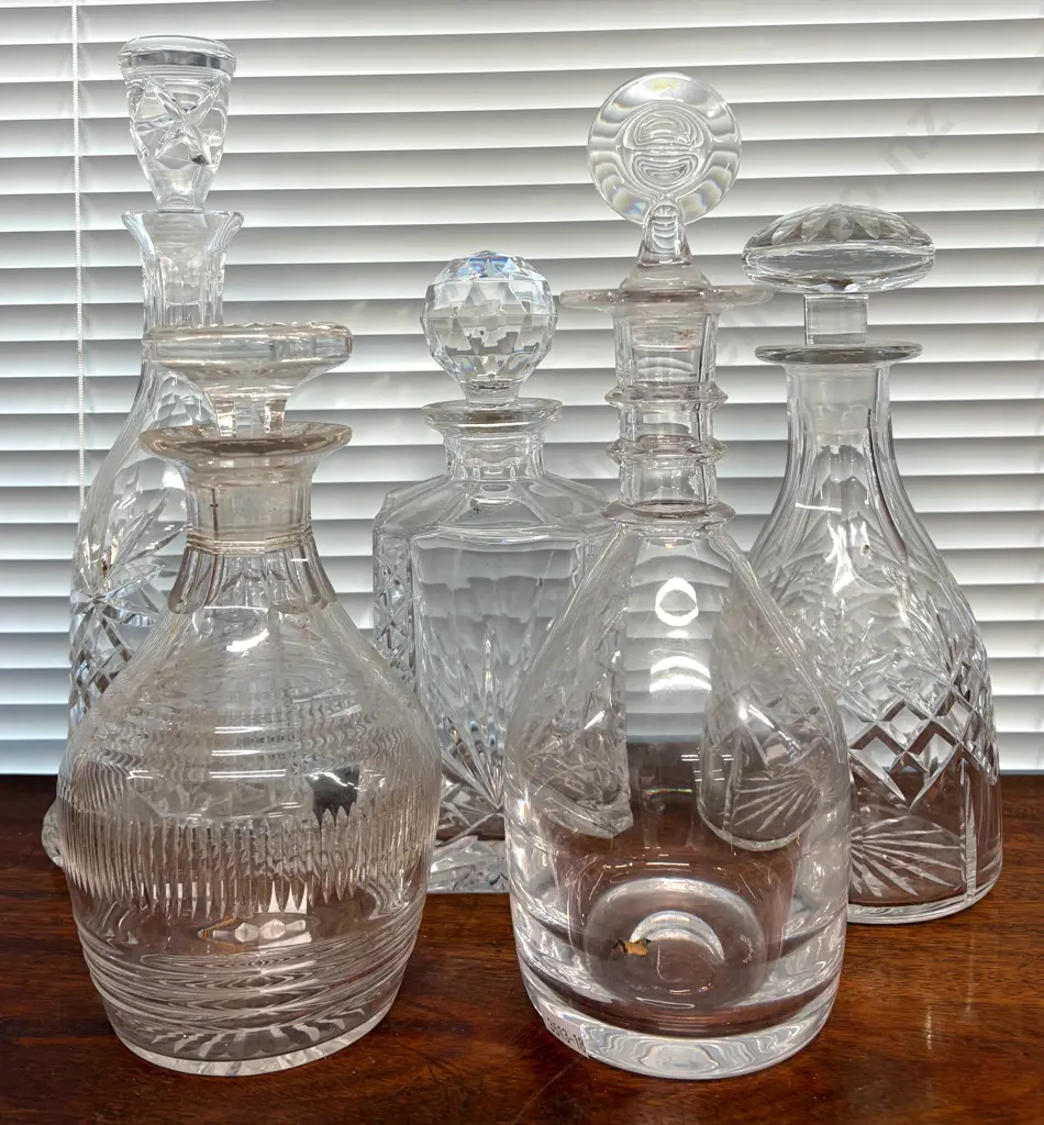 Five Cut Crystal Decanters H22-33cm, one A/F Image 1++