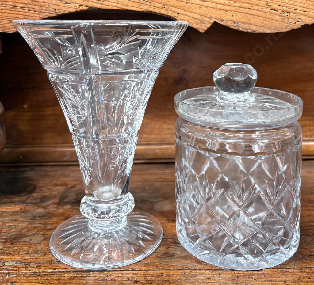 Stuart Crystal Vase & Webb Corbett Biscuit Barrell Image 1++