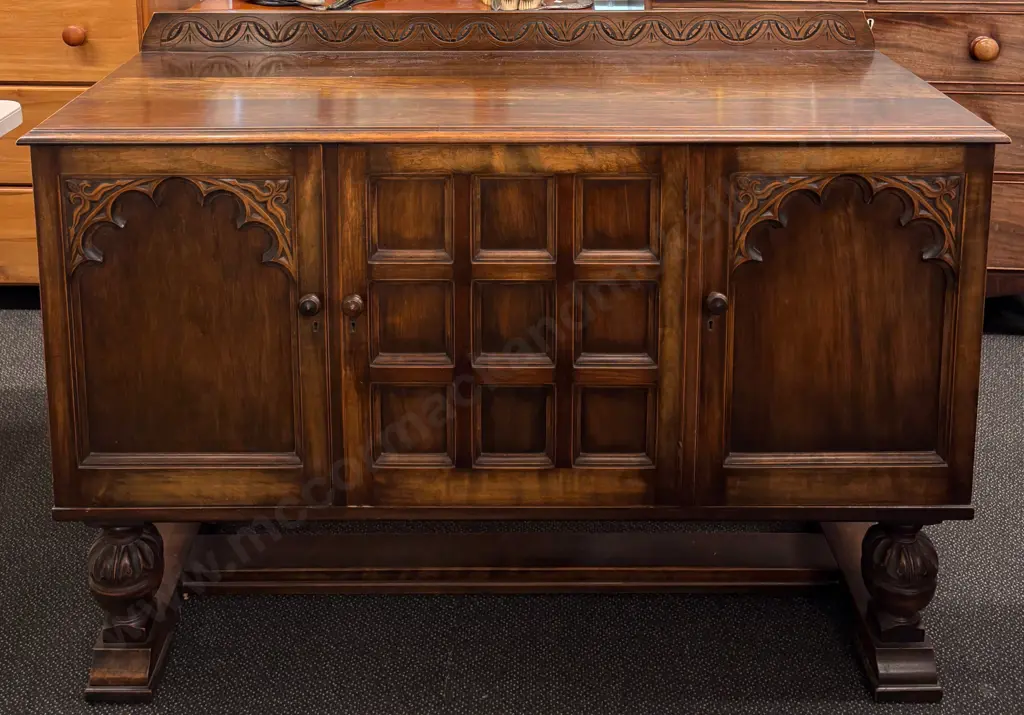 1930's Sideboard with Two Doors & Panelled Front L136xD49xH89cm Image 1++