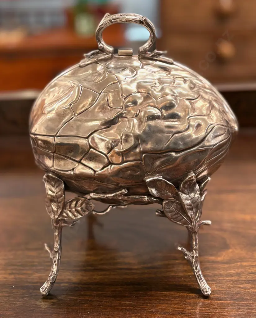 Austrian Silver Walnut Shaped Biscuit Box Image 1++