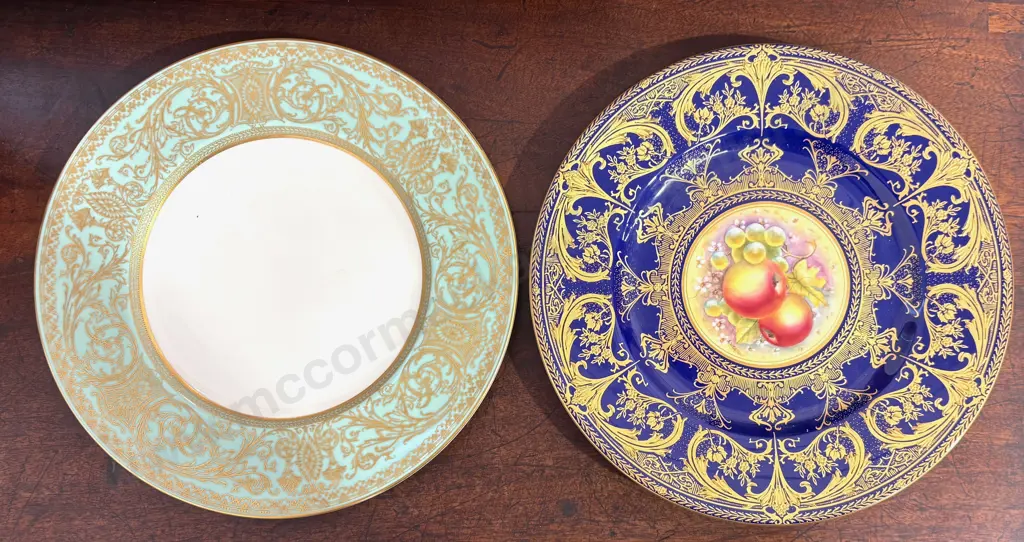 Royal Worcester Cobalt Blue and Gold Fruit Plate & Blue and Gold Trimmed Plate D27cm Image 1++