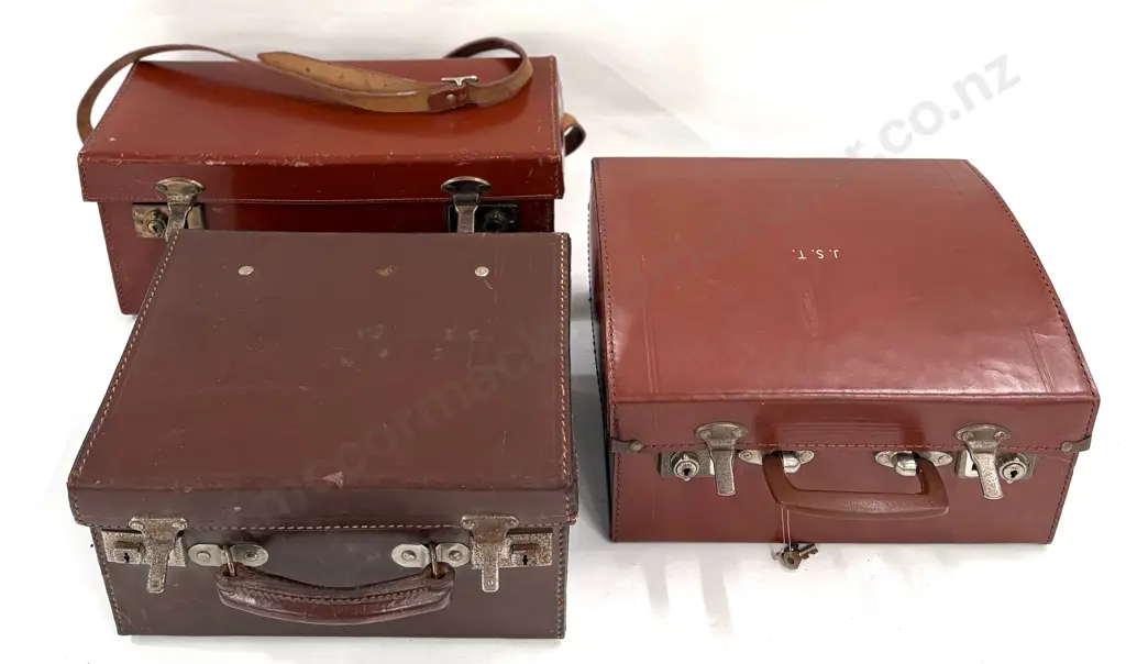 Three Leather Vintage Suitcases Image 1++