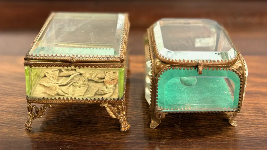 Two French Style Ormolu Mounted Bevelled Glass Panel Jewellery Caskets H10cm Image 1++
