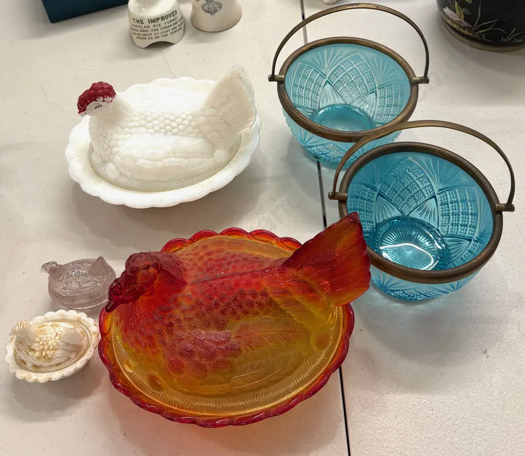 Two Egg Keeps, Two Miniatures Egg Keeps and Two Glass Baskets Image 1++