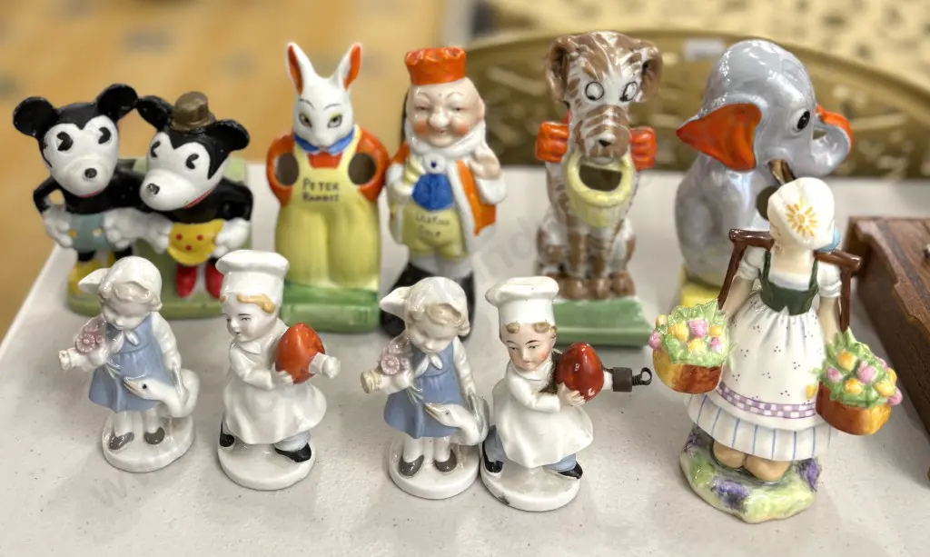 Character Tooth Brush Holders, Four Porcelain Figurines amd Royal Worcester Dutch Girl Figurine Image 1++