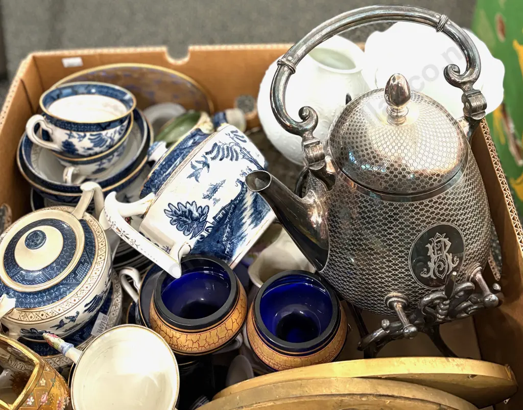 Spirit Kettle, Kaiser Porcelain Vases, Doulton Rose Bowl, Assorted Blue & White China - Cups, Saucers, Teapots, Jugs, AF Image 1++